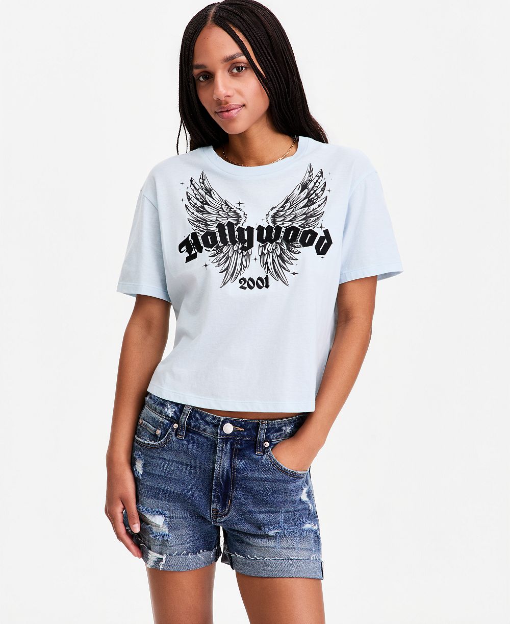Rebellious One Juniors' Hollywood Wings Graphic Crop Tee