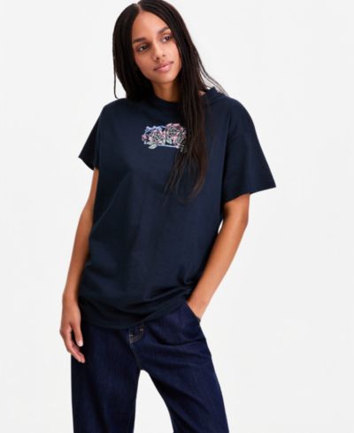 Rebellious One Juniors' Cotton Rose Vibes Boyfriend Tee