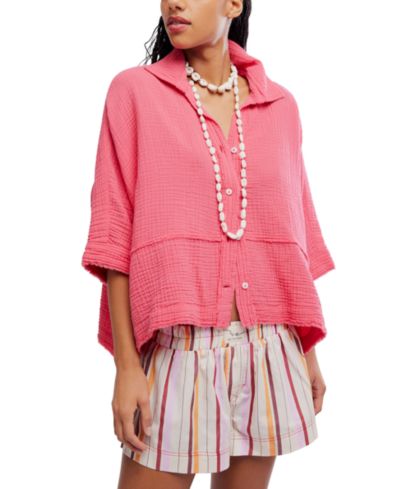 Женский хлопковый топ Free People Happy Days с воротником