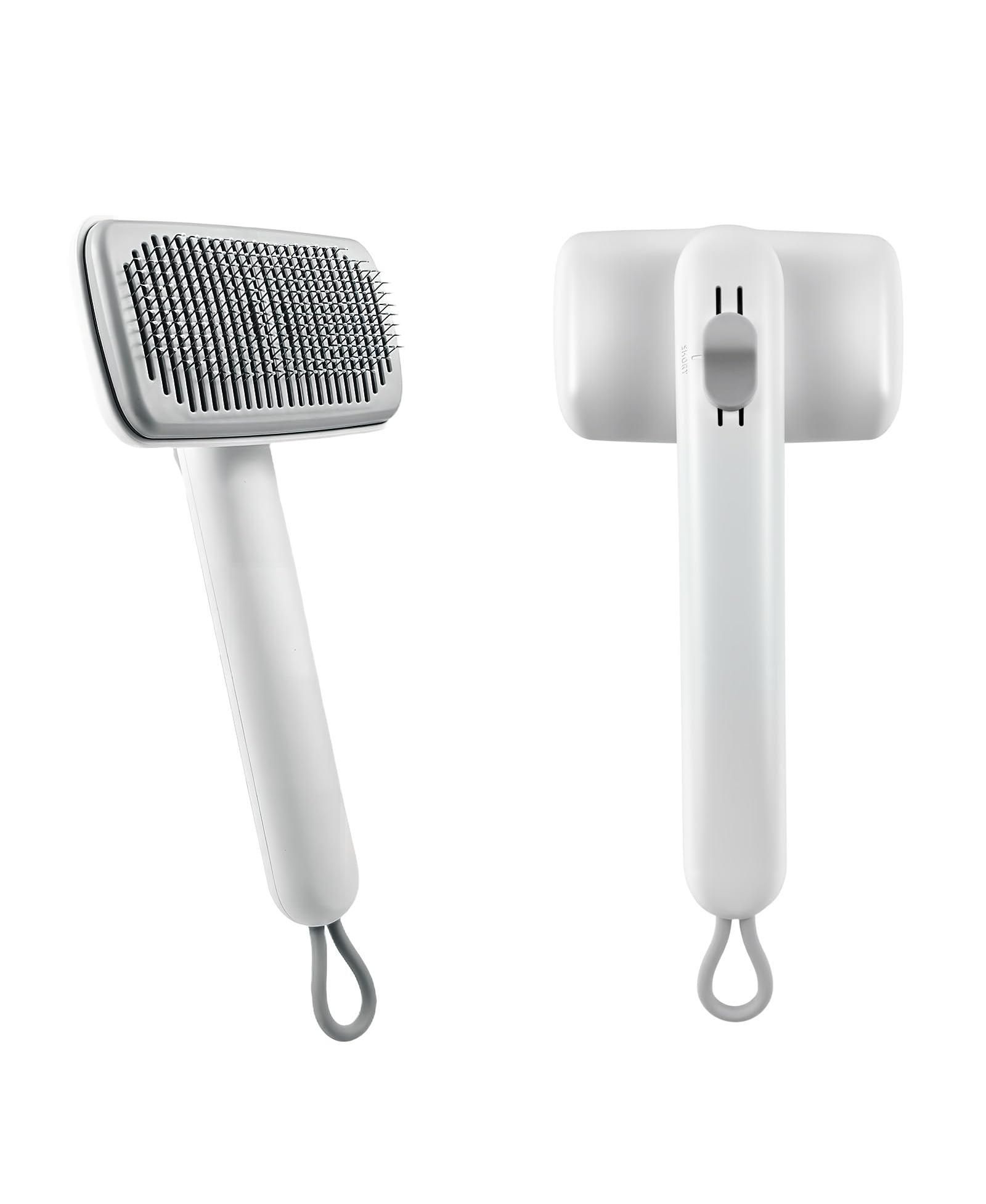 ARONKL Self Cleaning Deshedding Cat Brush Adjustable 2 Level Pins One Click Cleaning Ergonomic Handle For Small Pets