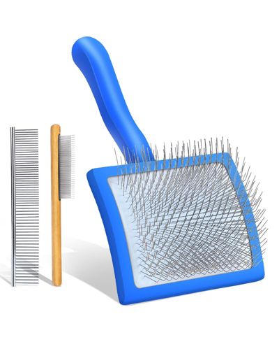 ARONKL Dog Slicker Brush Grooming Kit Long Hair Detangles Mats Shedding Wooden Handle Combs