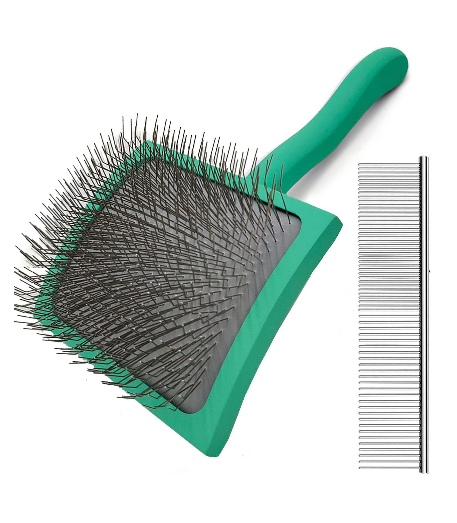 ARONKL Curved Slicker Brush for Long Haired Dogs Soft Round Pins Beech Wood Handle