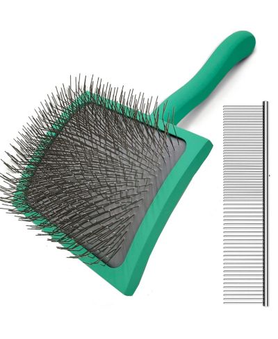 ARONKL Curved Slicker Brush for Long Haired Dogs Soft Round Pins Beech Wood Handle