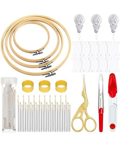GNUADZ 53 Pieces Cross Tool Embroidery Starter Kit Hoop Ring Sewing Threading Thimbles Floss Bobbins Seam Ripper