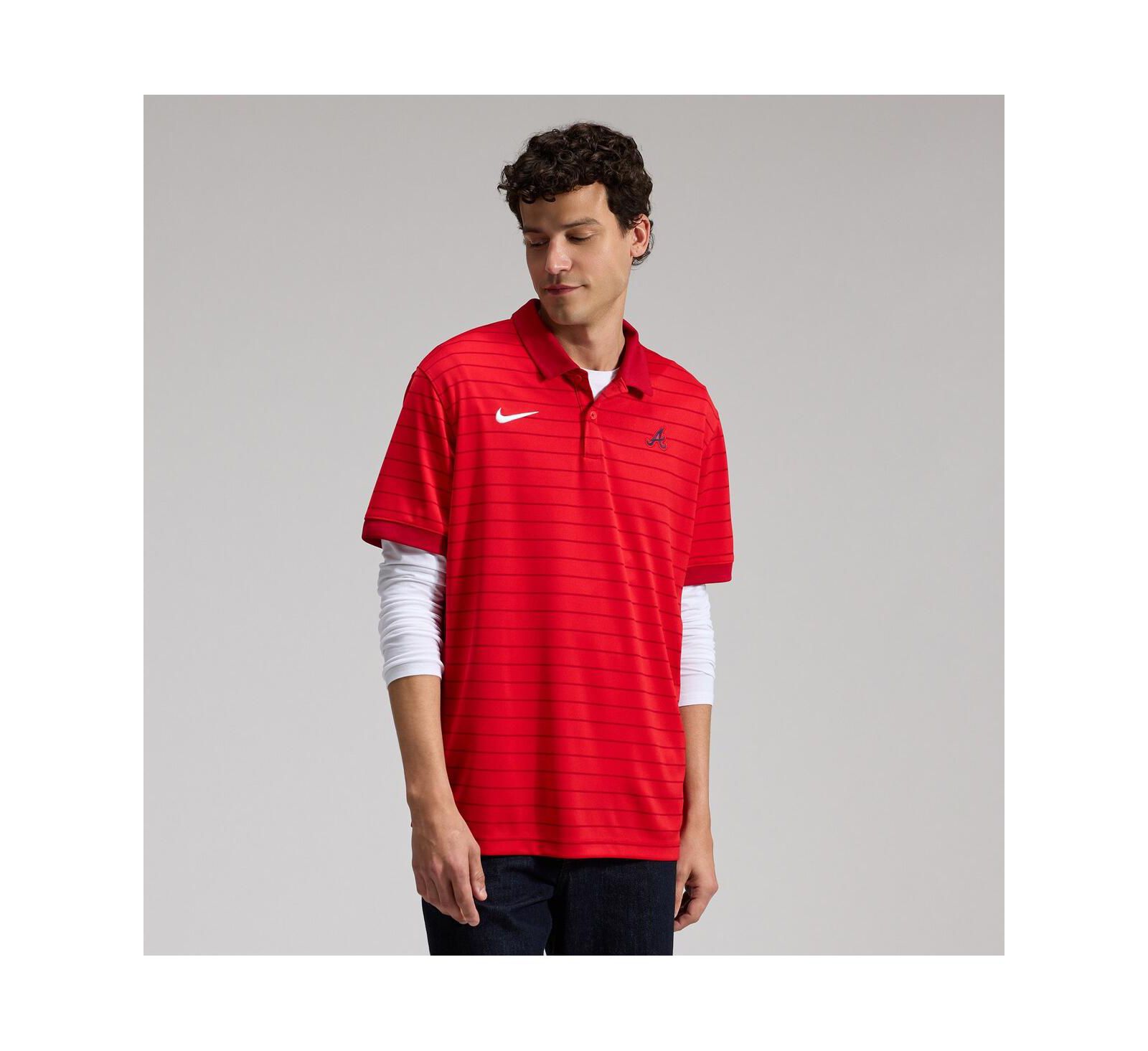 Мужская поло-рубашка Nike Atlanta Braves Authentic Collection Striped Victory Dri-FIT красного цвета