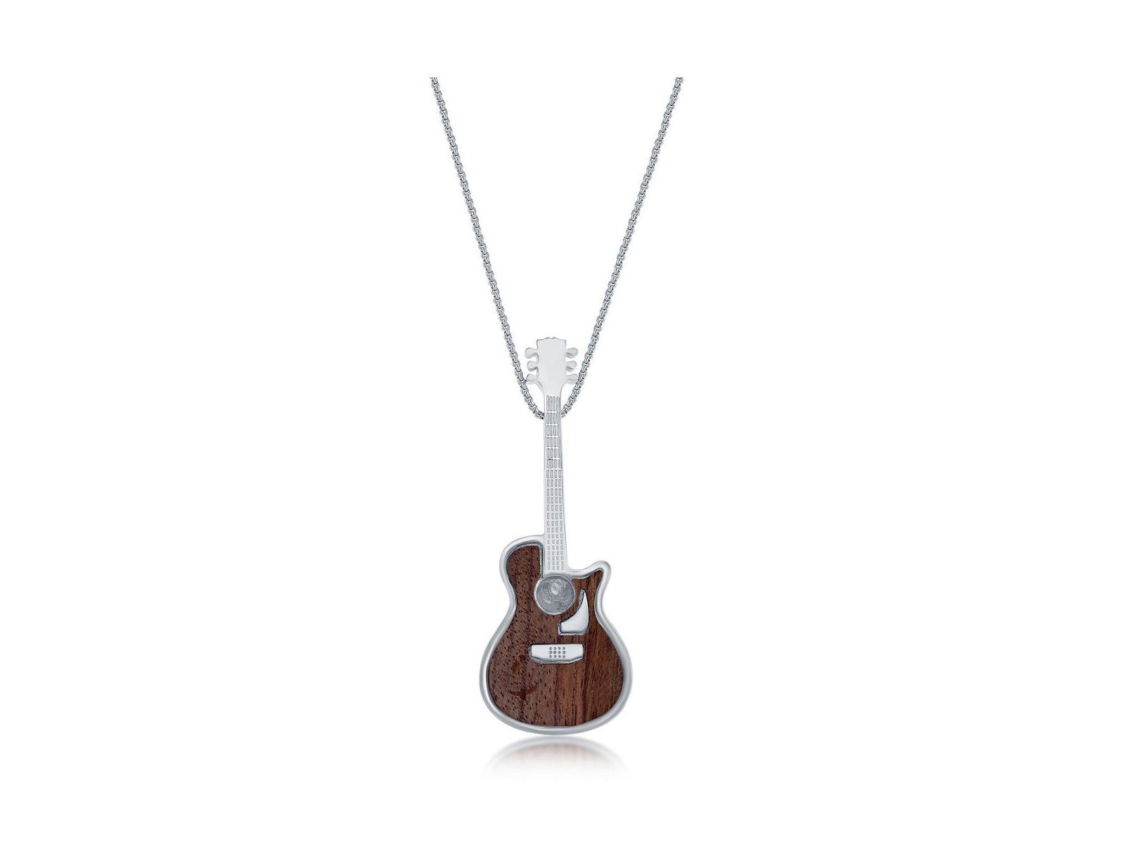 Metallo Stainless Steel Wood Inlay Guitar Necklace