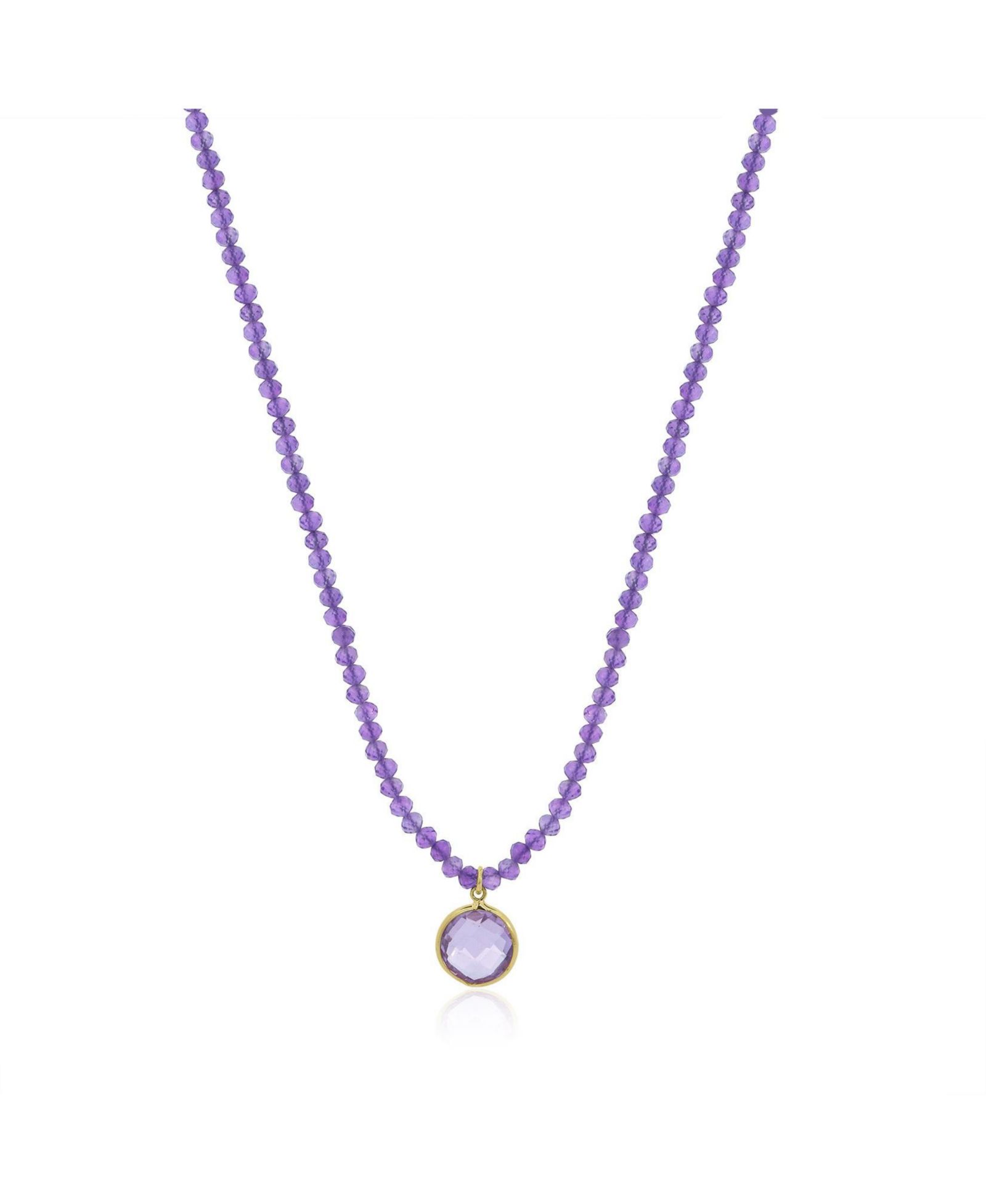 The Lovery Amethyst Bead Bezel Necklace 14K Yellow Gold