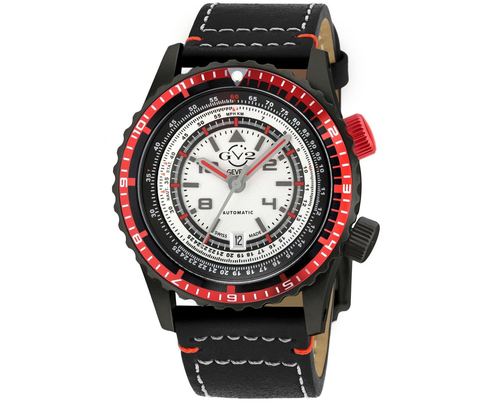 Мужские часы GV2 by Gevril Contasecondi Swiss Automatic с кожаным ремешком Italian Leather