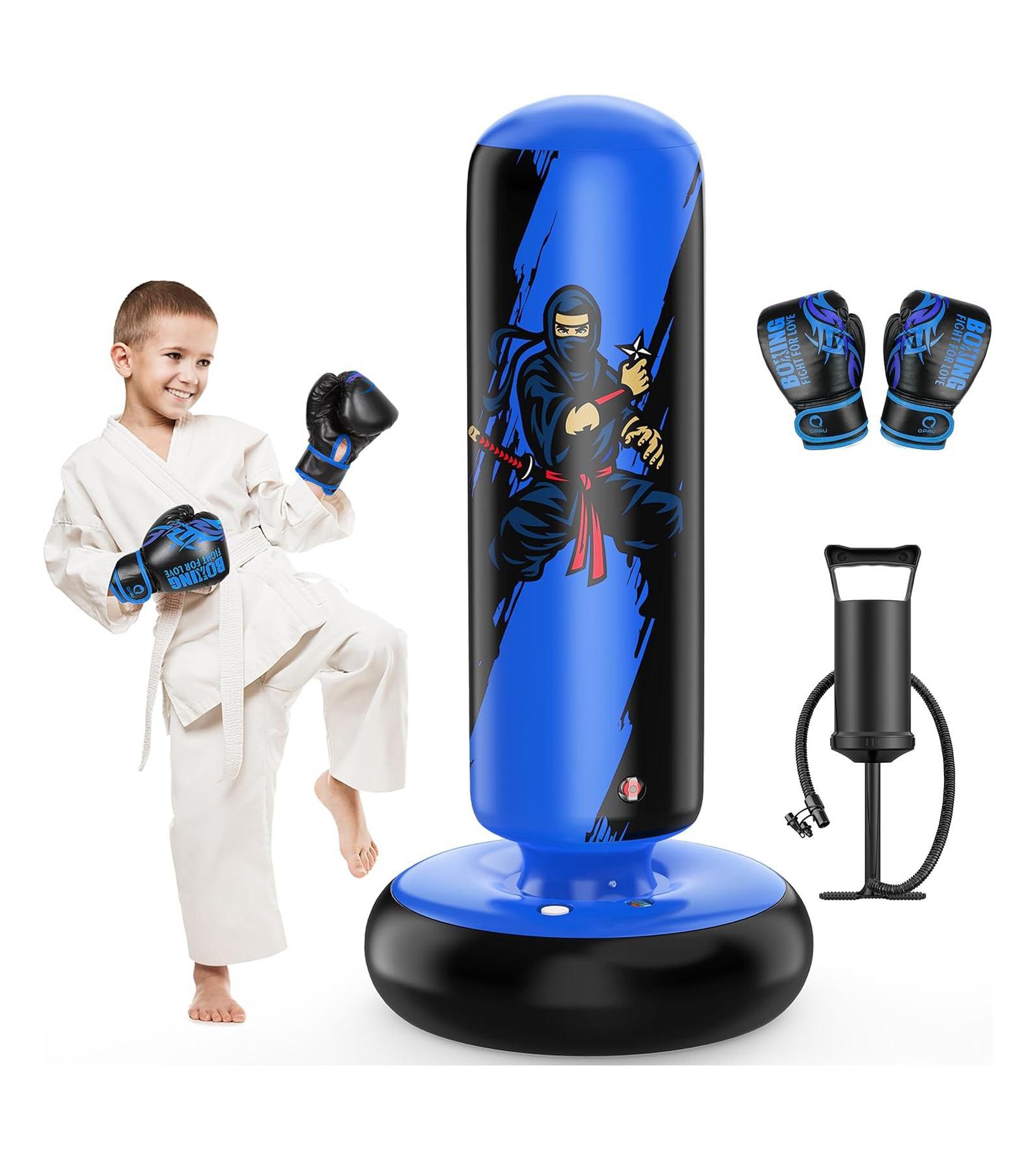 QPAU Набивной мешок для детей 66 Inch Inflatable Boxing Bag с перчатками
