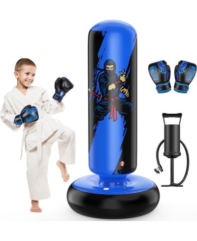 QPAU Punching Bag for Kids, 66 Inch Stable Inflatable Boxing Bag with Boxing Gloves, Stand Kids Punching Bag Toy for Boys