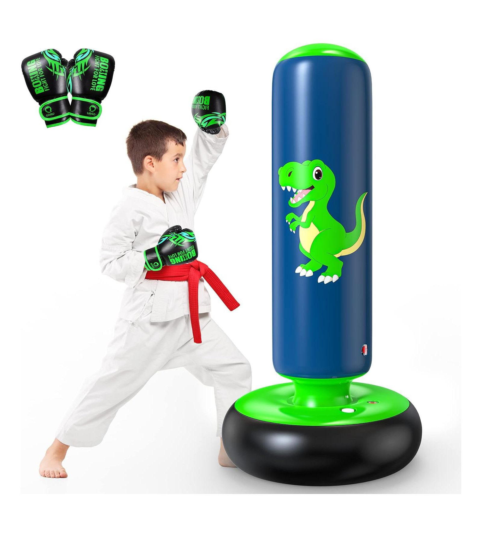 QPAU Inflatable Punching Bag, 48 Inch Stable Inflatable Boxing Bag for 3-6 Kids,Dinosaur Toy and Gifts for Boys and Girls, Kids Boxing Set
