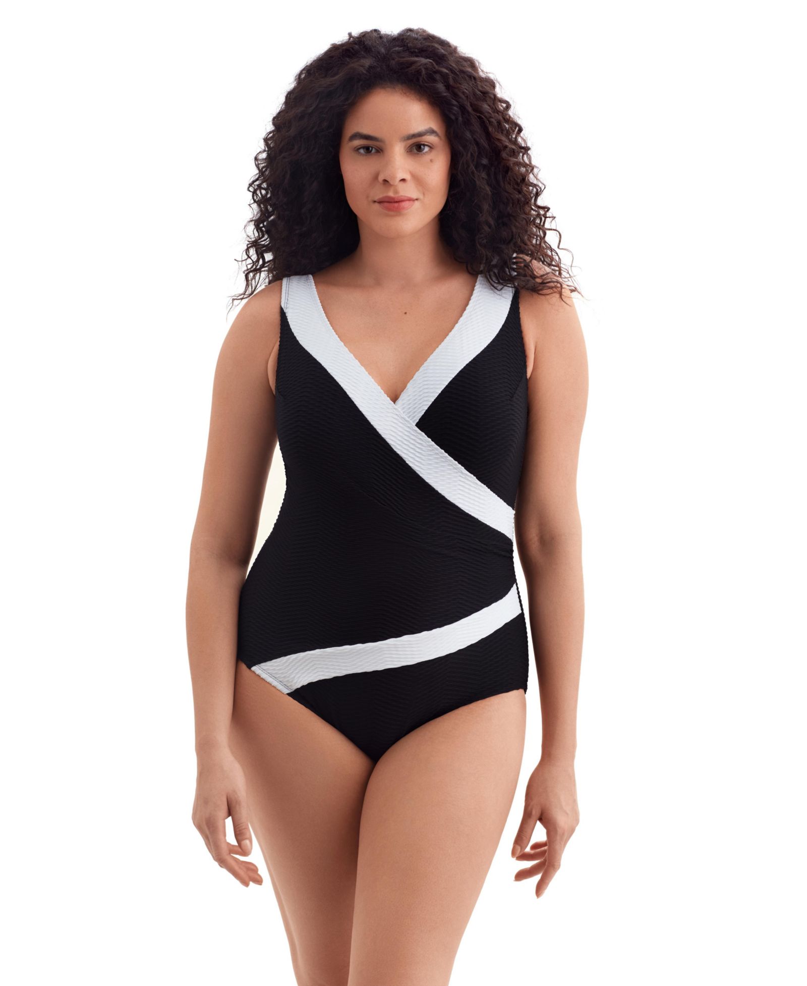 Longitude Женский Texture Luxe Pipe Side Shirred Surplice Long Torso One-Piece Swimsuit