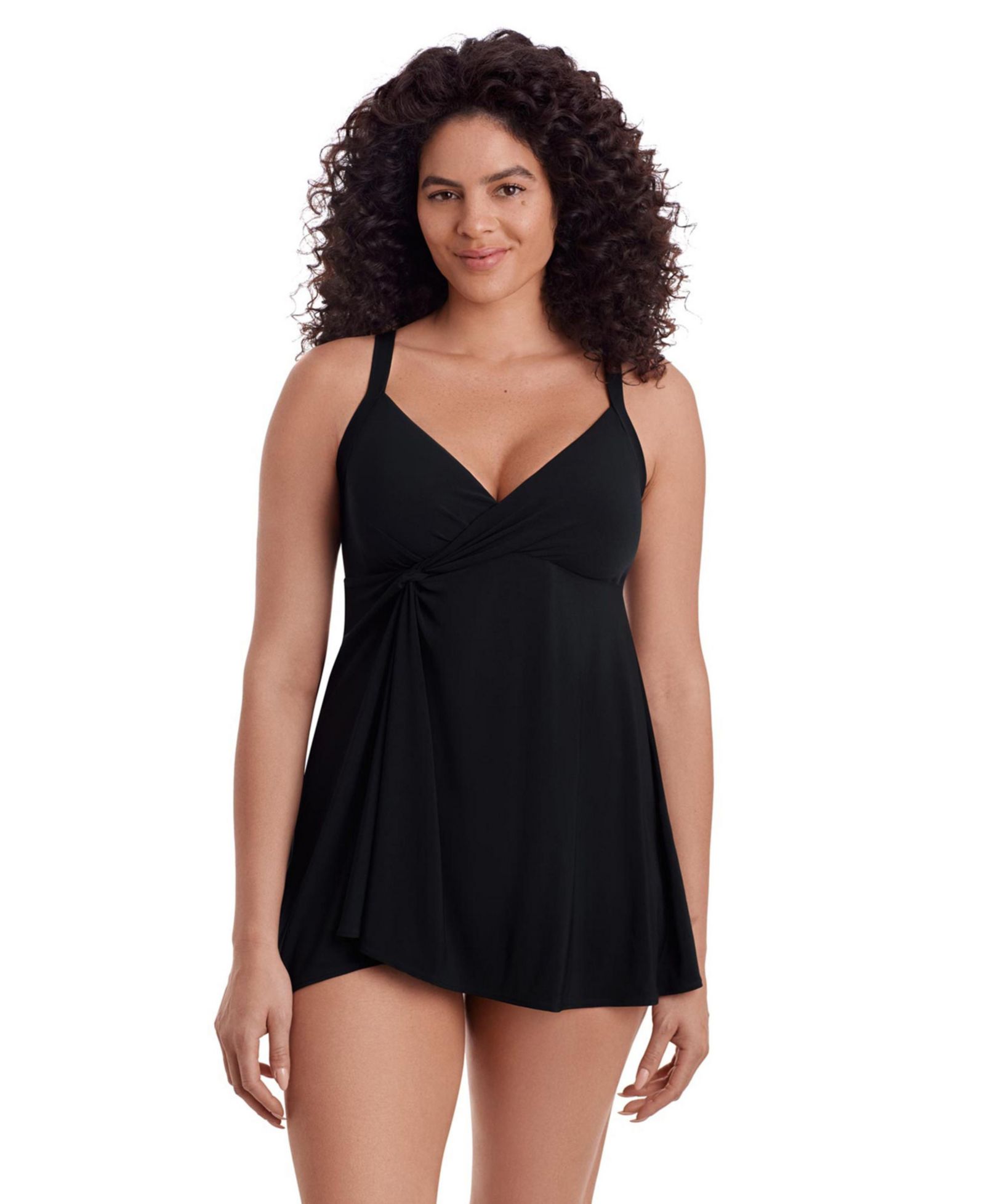 Женское слитное платье для плавания Longitude Solid Black Twist Front