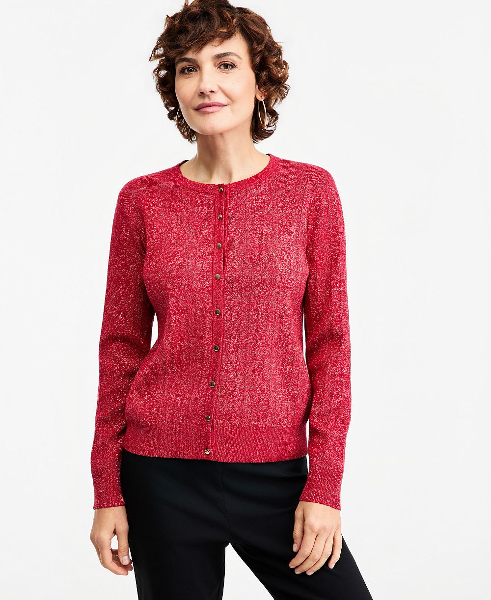 JM Collection Women's Long-Sleeve Crewneck Pointelle Cardigan, Macy's Exclusive