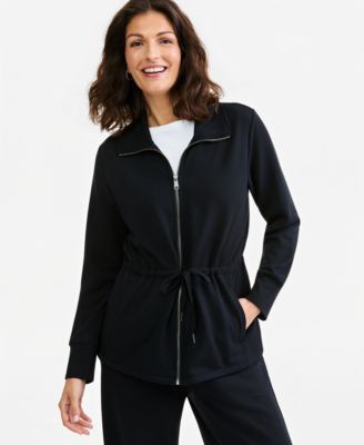 Style & Co Petite Luxlounge Completer Collared Long-Sleeve Zip-Front Top, Macy's Exclusive