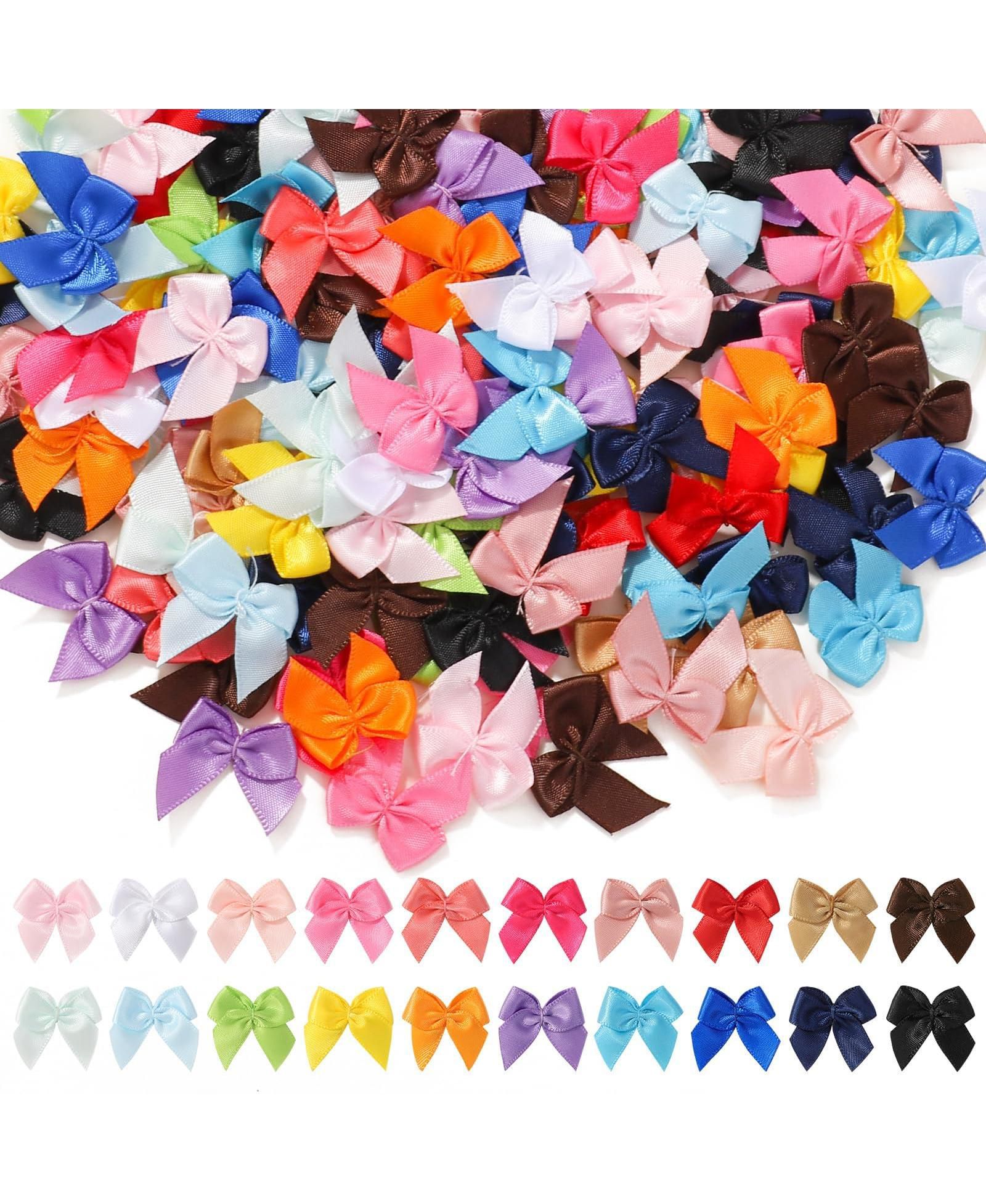 GNUADZ 200pcs Mini Satin Ribbon Bows Tiny Crafts Decoration DIY Cheer Pins Clothespins Accessories Wedding Gift Box Ornament Multicolored