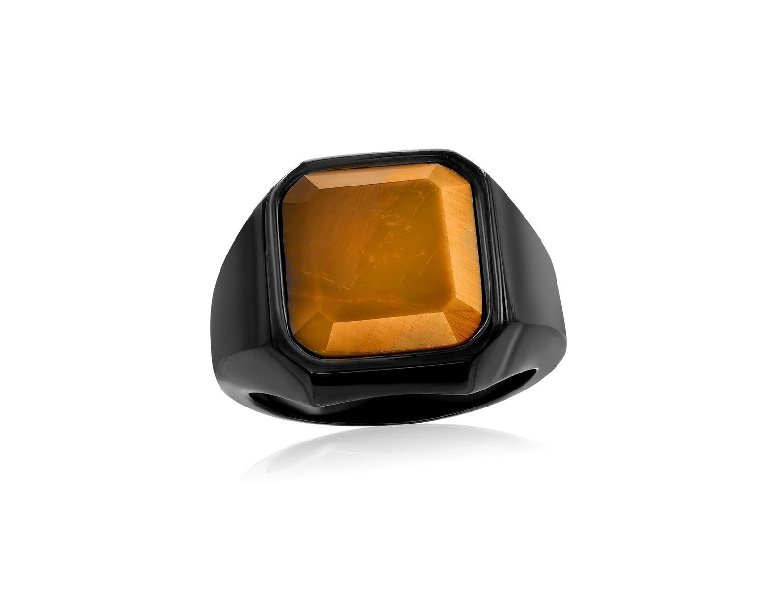 Metallo Stainless Steel Square Tiger Eye Ring