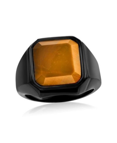 Metallo Stainless Steel Square Tiger Eye Ring