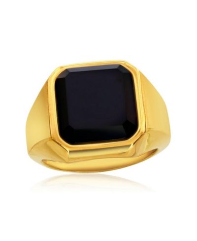Metallo Stainless Steel Gold Plated Square Acrylic Ring