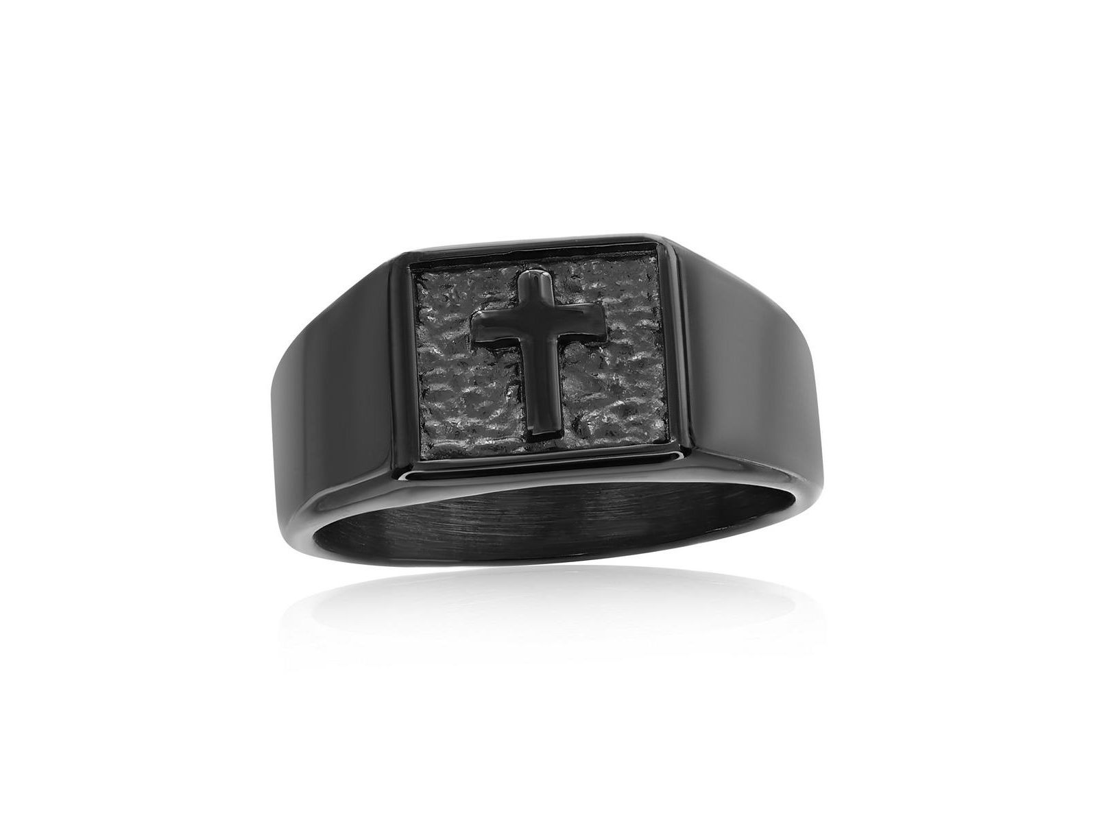 Metallo Steel Pebbled Cross Ring