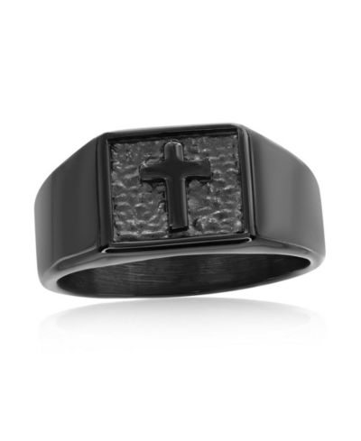 Metallo Steel Pebbled Cross Ring