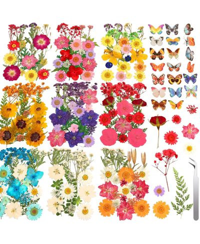 GNUADZ 235 Pcs Pressed Dried Flowers Bulk Dry Molds Candles Diy Art Making Tweezers Butterfly Stickers Set