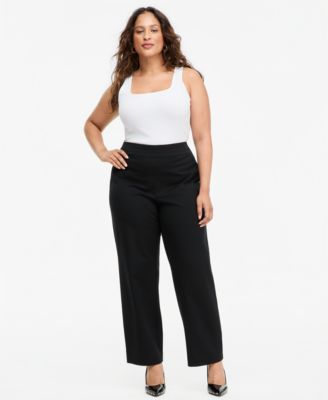 I.N.C. International Concepts Plus Size INCredible Stretch Straight High-Rise Pull-On Pants, Macy's Exclusive