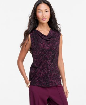 I.N.C. International Concepts Women's Paisley Sleeveless Cowl Neck Blouse, Macy's Exclusive