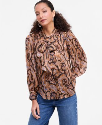 I.N.C. International Concepts Women's Tie-Neck Long-Sleeve Blouse, Macy's Exclusive
