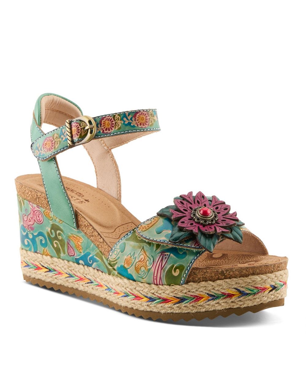 L'Artiste Women's Boca Wedge Sandal with Hand-Painted Leather Vamp