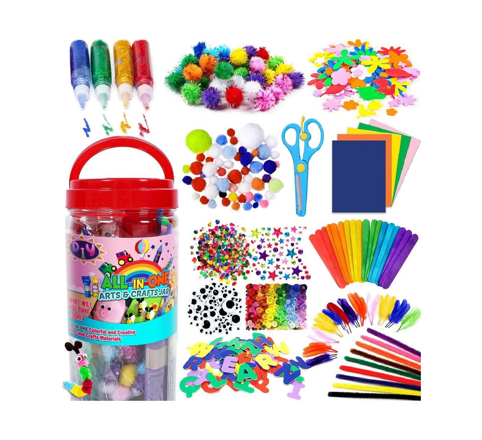 GNUADZ Kids St Patricks Day Craft Kit Glitter Glue Pipe Cleaners Pom Poms DIY School Toys Birthday Gifts Jar Set