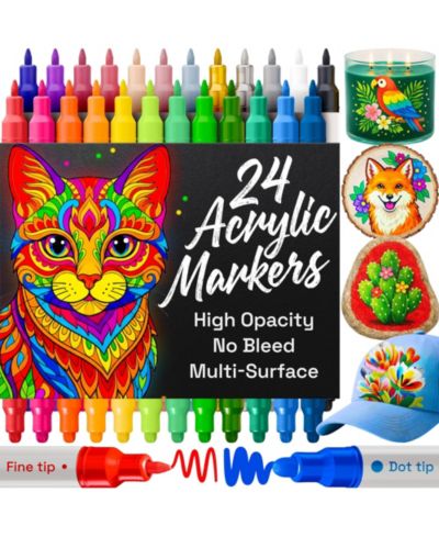 GNUADZ 24 Paint Markers Rock Fabric Wood Glass Dual-tip Pens Coloring Books Adults Teens Art Craft Supplies Gift