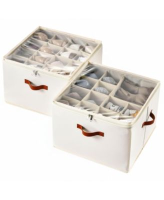 Yigii Shoe Organizer 2 Pack Foldable Storage Containers Adjustable Dividers Clear Cover Multi Functional Fabric Bins