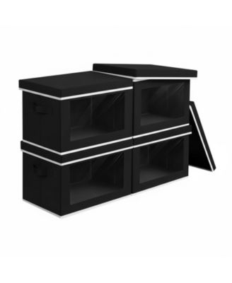 YIGII Stackable Storage Bins With Lids Foldable Closet Organizers Transparent Window Removable Lids Firm Handles 4 Pack
