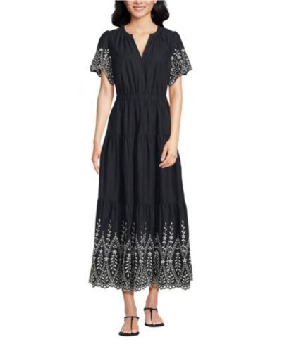 Lands' End Women's Tiered Cotton Poplin Eyelet Maxi Dress