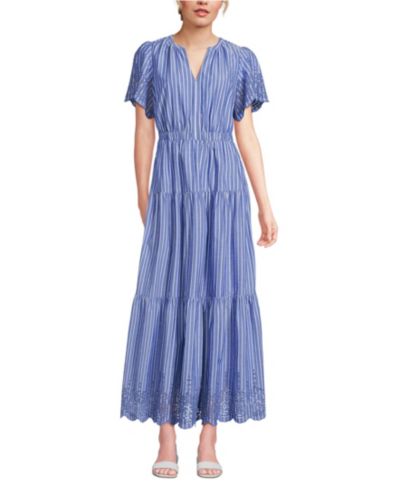 Lands' End Women's Tiered Cotton Poplin Eyelet Maxi Dress