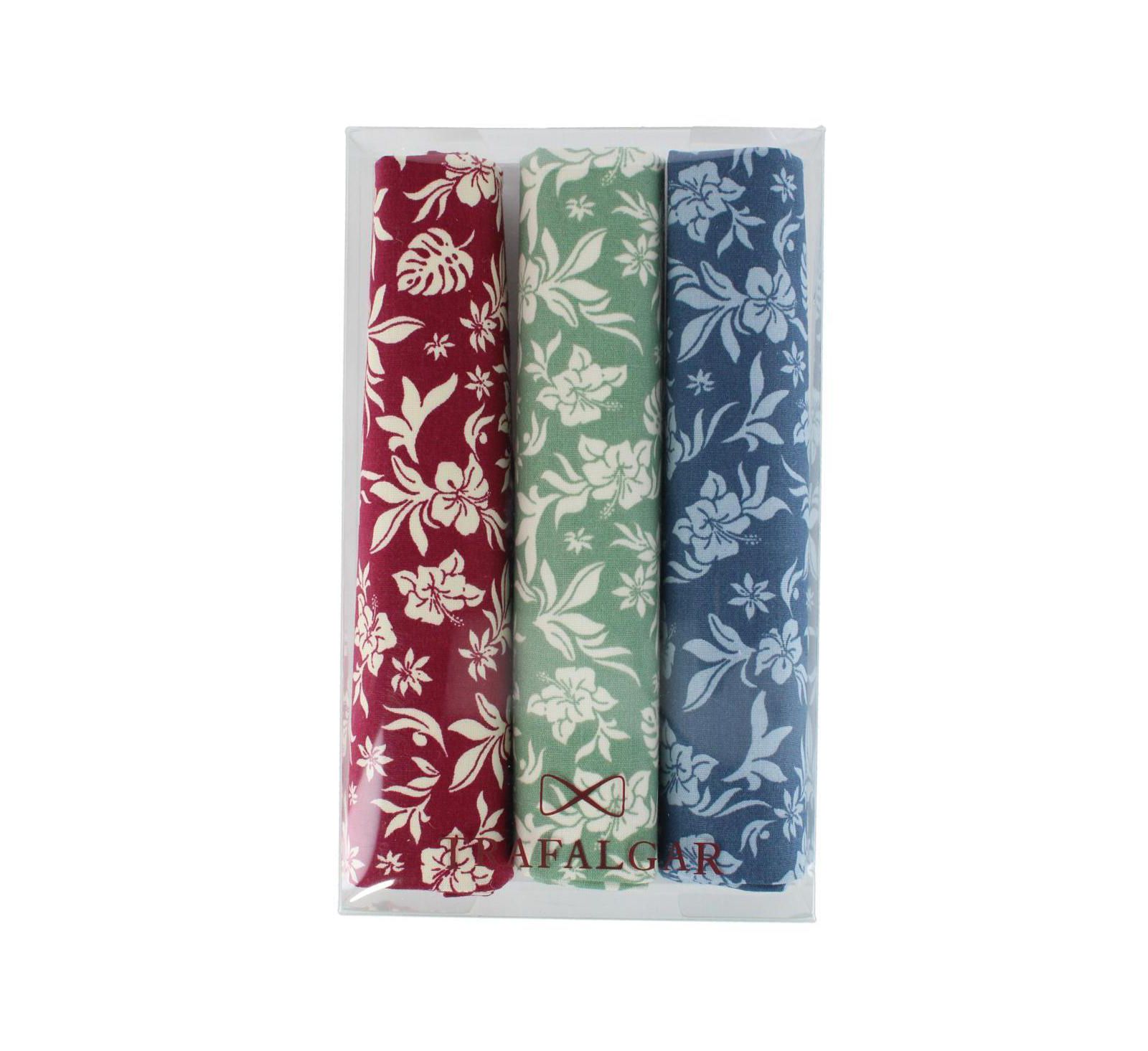 TRAFALGAR Men's Oleander Floral and Vine Patterned Handkerchiefs (Pack of 3