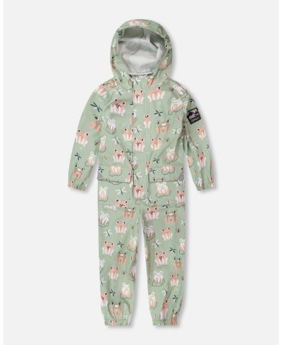Deux par Deux Little Girls Polyurethane Frog Print Rain One-Piece
