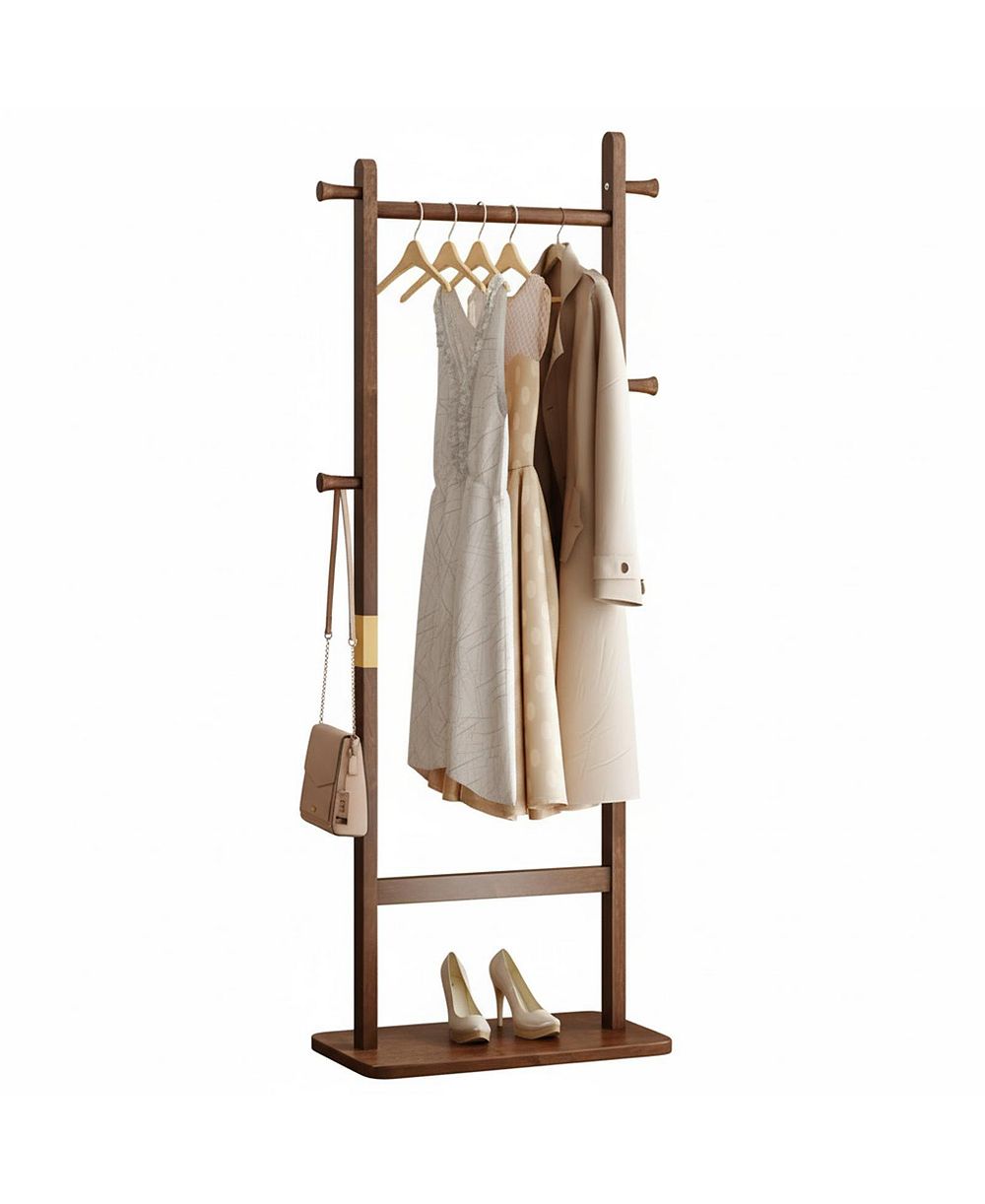 YIGII Solid Wood Coat Rack Freestanding 5 Hooks Shoe Storage Hall Tree Heavy-duty Stable for Entryway Bedroom Living Room