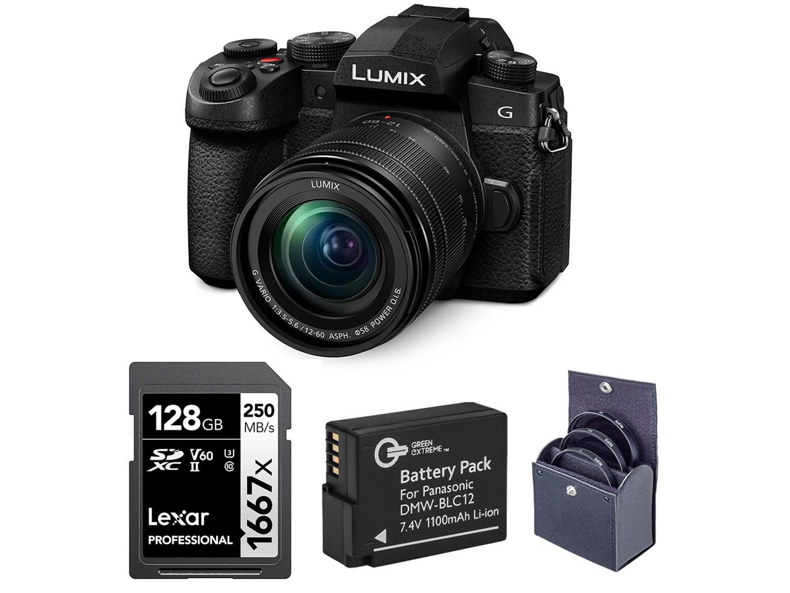 Panasonic LUMIX G97 Mirrorless Camera with 12-60mm Lens, Bundle with Extra Battery and 128GB Memory