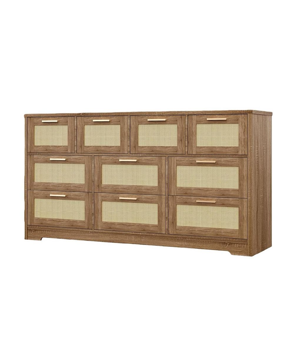 Комод gaomon Wooden Dresser с ротанговым фасадом и 10 ящиками для спальни