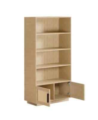 gaomon 5 Tier Wooden Bookcase with Rattan Door Cabinet
