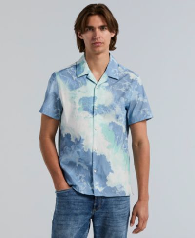 Perry Ellis Men's Wave Print Camp Collar Shirt