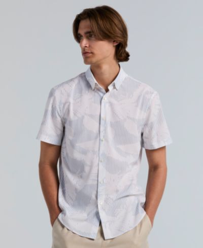 Мужская рубашка Perry Ellis Slim-Fit с принтом Feather и коротким рукавом