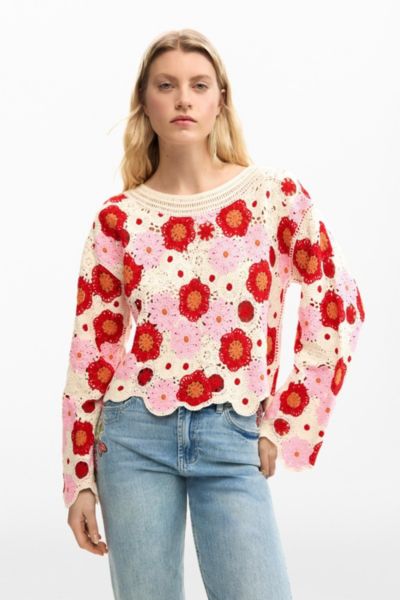 Desigual Women's Crochet flower sweater