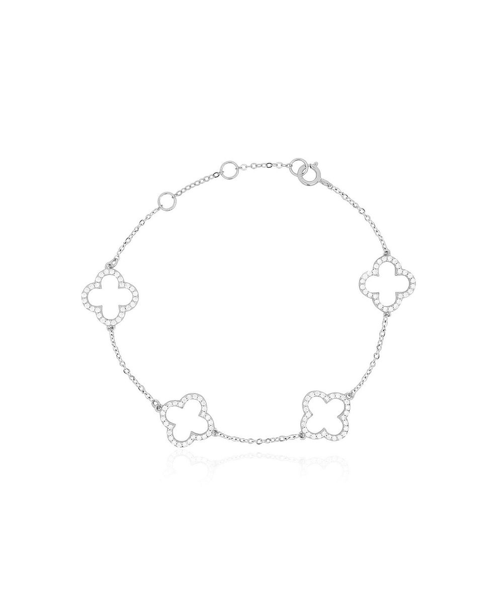The Lovery Small CZ Open Clover Bracelet Sterling Silver