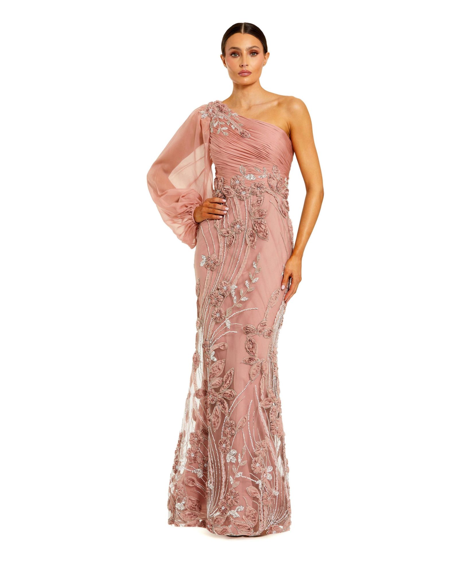 Mac Duggal Women's Chiffon Gown with Embroidered Floral Skirt