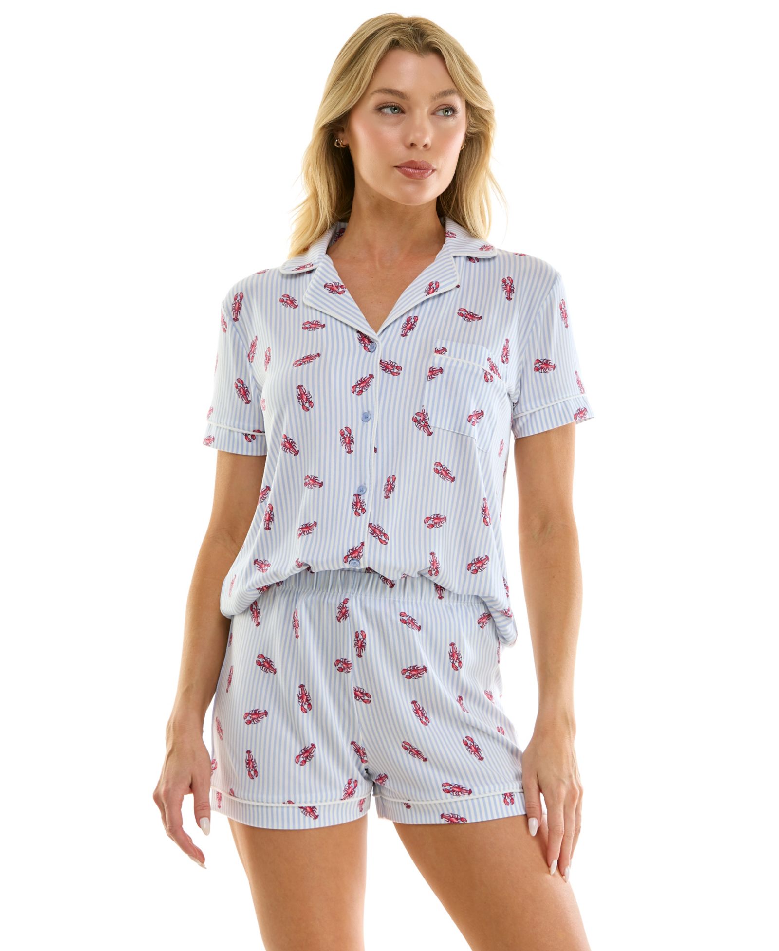 Женский комплект Jaclyn Intimates Short-Sleeve Notch Collar Top и Shorts, 2-Piece Set