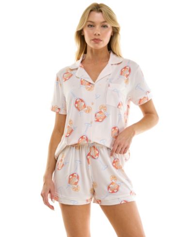 Женский комплект Jaclyn Intimates Short-Sleeve Notch Collar Top и Shorts, 2-Piece Set