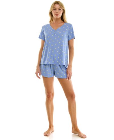 Jaclyn Intimates Women's V-Neck Henley Top and Flared Pajama Shorts, 2-Piece Set